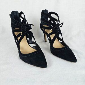 Vince Camuto Ballana Women’s Lace-Up Black Suede Heels Size 9 Pointed Toe